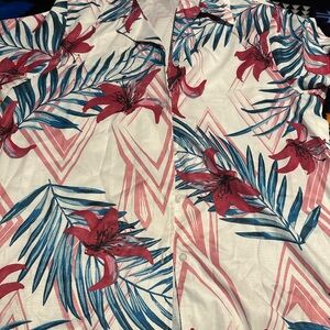 Floral Button-Down Shirt - White with Pink & Blue Print